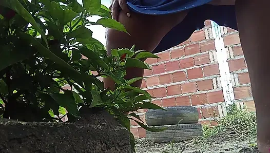 Hot housewife shows her pussy outdoors on rainy day