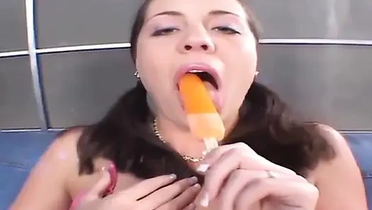 Horny Babe Stuffs Pussy with Melting Popsicle for Intense Licks