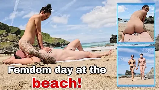 Training Zero Femdom Chastity Day at the Beach! Outdoor Public Nudity
