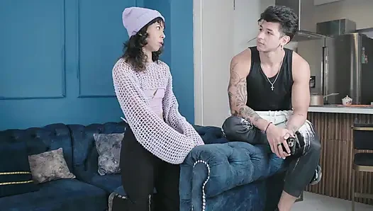 My stepsister begs me to fuck her tight pussy when we are home alone, intense amateur fuck