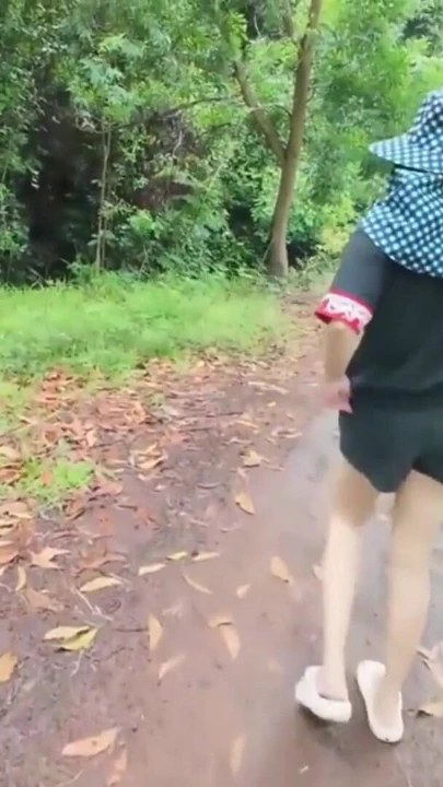 Thai Girl Walking Showing Along the Side of the Field Road in the Countryside Thai Outdoor Public | Clip 2