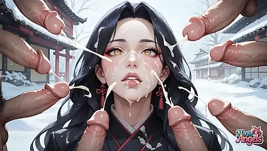 Snow Shrine Kimono üçlü penetrasyonlu grup seks partisi fışkırtıyor