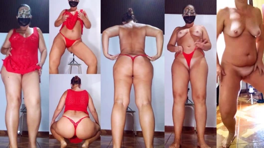 Klasik striptiz, elbise ve kırmızı külot