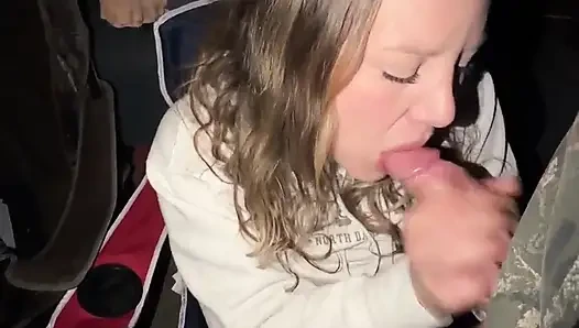 Sneaky Garage Blowjob From Huge Boob Freaky MILF