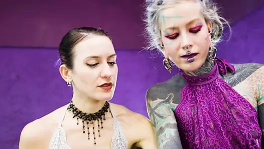 Inked Submissive Boy Double-Pegged Into Submission by Two Ruthless Dommes