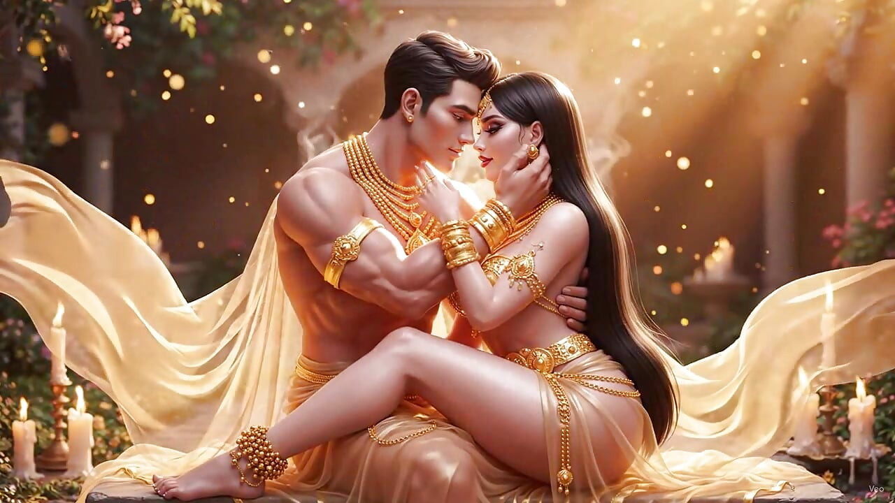 Romantik desi çift yatak pe yumuşak samimi kucaklama - beyaz sari mein seksi evli kadın aur kocası ki tam romantizm