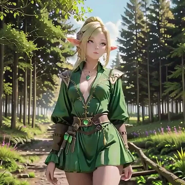 Forest Elf Queen! Devrilen güneş ışığında diz çöküp, ıslandıkçe parmak uçları personeli izliyor.