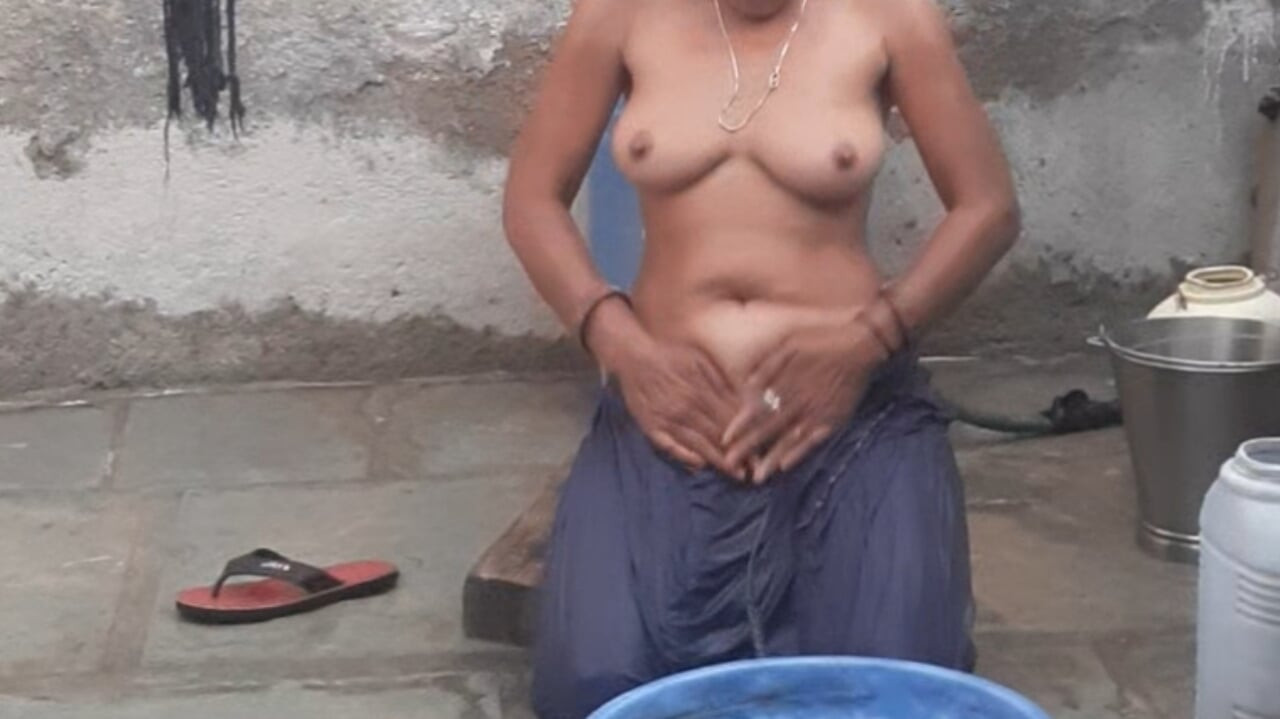 Married stepsister was opening blouse at brother's house Brother pressed big breasts to take bath Sister went to open bathroom