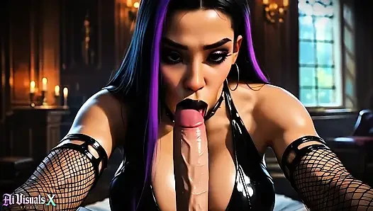 Gotik latin sürtük perili malikanede sikiliyor - sakso, meme sikişi ve dölleme (4k yapay zeka oluşturuldu)