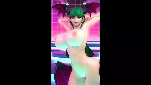 Morrigan kıyafetlerini çıkarıyor ve mükemmel göğüslerini zıplatıyor