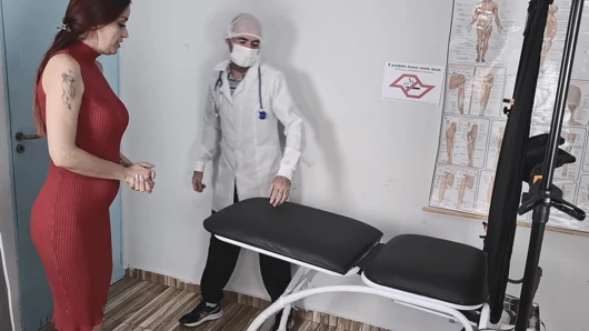 Gynecologist made a change during the exam, exchanged dildo for the dick!