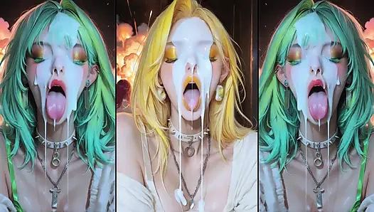 Bölüm 2: Anime karakterleri yüzlerini tamamen dölle kaplıyor.