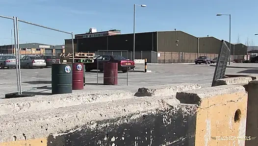 Two horny babes get caught by the security officers and have an orgy with them