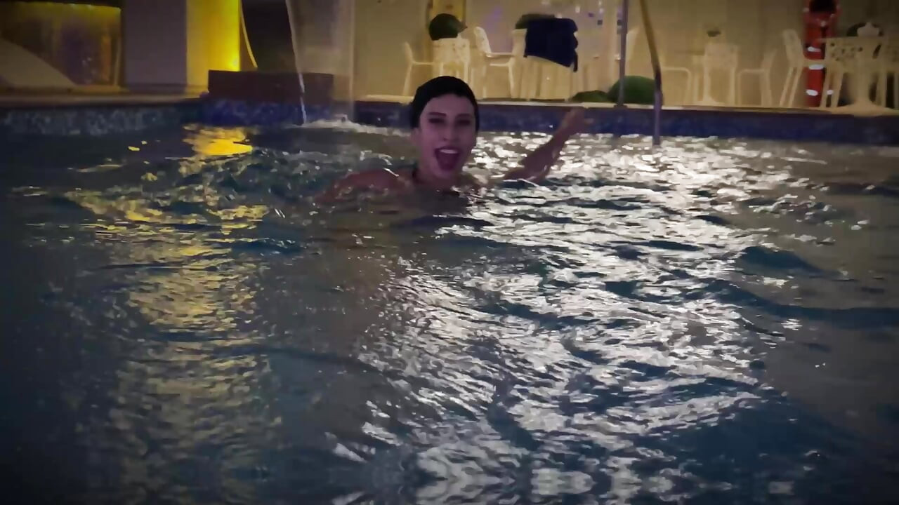 I fuck my stepsister's friend in the pool while she goes for some drinks
