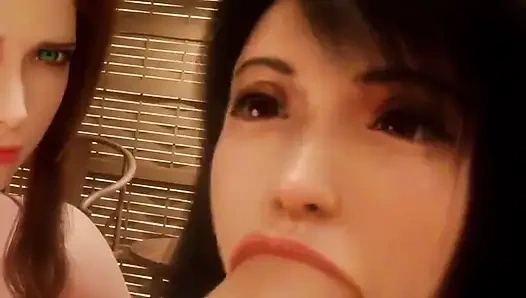 Aerith ve büyük memeli göt tifa güzel sert bir yarağı gırtlağına kadar alıyor