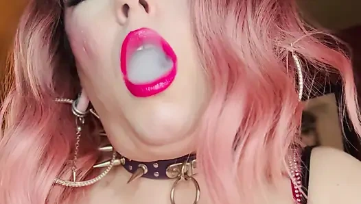 Miss Tina Snua Dressed In Pink Smokes A Richmond Superking Cigarette With Lots Of Dangling - OMI OME Snap Inhales Smoke Rings