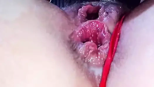 Anal yakın çekim, 20x4 dildo ve kırmızı külot