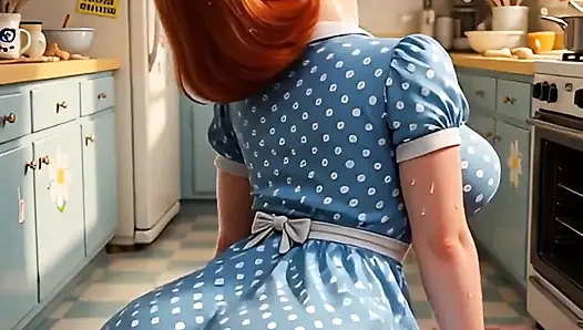 Yaramaz orta yaşlı seksi kadın mutfakta