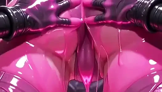 Pembe muharebe takım elbiseli pembe anime kız elf, hortumlarla ovuluyor