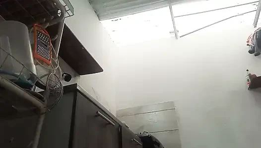 Asian Indonesian woman gets fucked by her best friend while making coffee