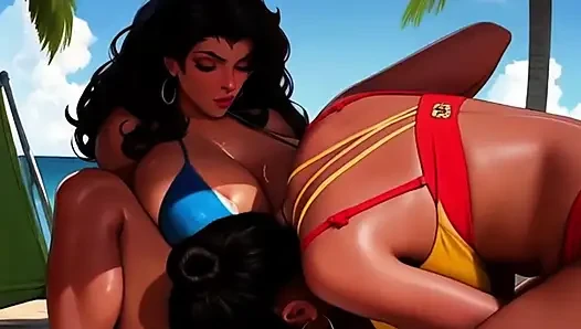 Sütlü lezbiyen orta yaşlı seksi kadınlar herkesin içinde birbirlerini emziriyor