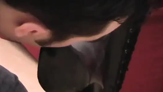 Sexy mistress gets her boots obsequiously lick