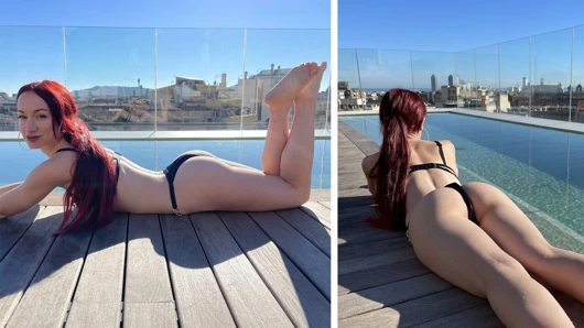 Havuzdan alınan ateşli İspanyol kızıl saçlıyı sikiyor