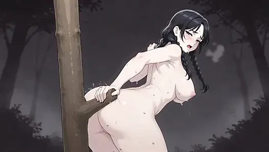 Girl alone in the forest