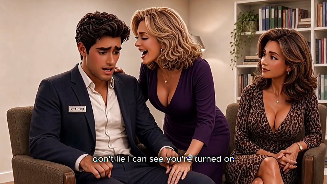 İki Olgun Kadın Yakışıklı Erkeği Sikiyor. Çizgi Film AI. Üçlü FFM