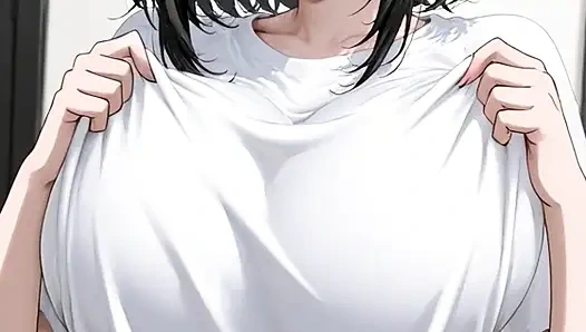 İri göğüslü ve gözlüklü güzel bir kadın