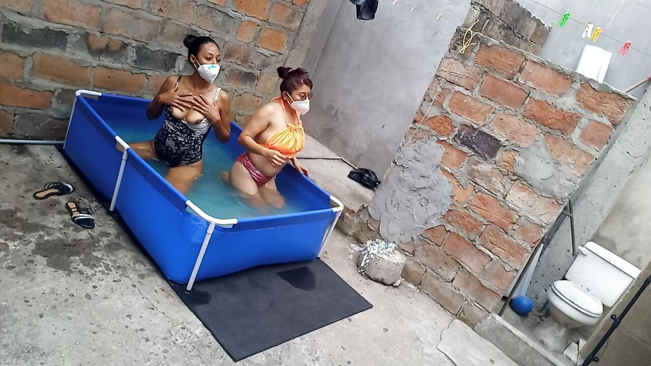 My neighbor is in the pool wearing a very tempting and sexy bikini. She's hot.