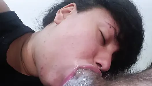 POV AND EXTREME CLOSE UP OF THIS BITCH, WHO SUCKS HARD TO THE STALK