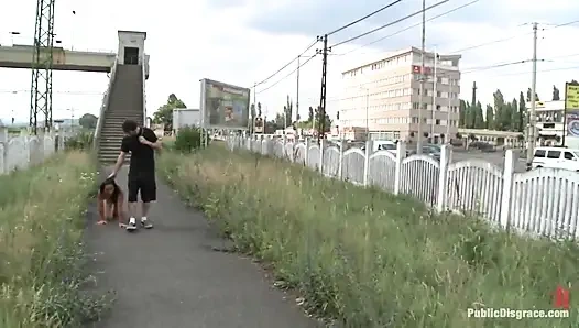 World Famous Dominatrix Down on Her Knees Crawling Naked Through the Streets of Europe