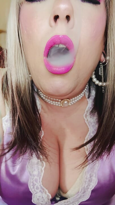 Gorgeous Blonde Tina Snua Smokes A Cigarette In Satin - Silk Smoking Smoker OME OMI Snap Inhales Drifting