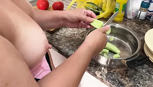Zara Charm Striptease In Lingerie Making Lunch And Flashing Breasts
