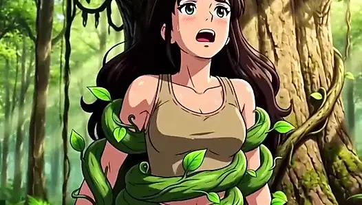 Explorer girl bound in teasing vines that give her  Bound in teasing vines that  intimate pleasure