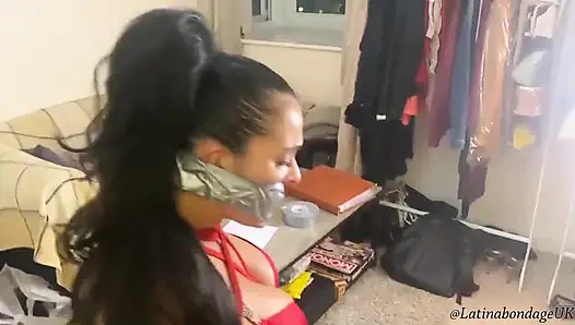Latina Tied up and Gagged with a Tape Wrap (smaller Size)