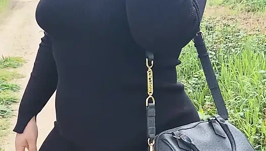 Beautiful big ass Latina in sexy dress walks through the woods when she is surprised by a neighbor!