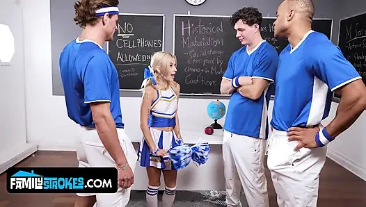 Bakireden takım sürtüğüne: Minik üvey kız kardeşim aynı anda üç yarak almayı öğreniyor