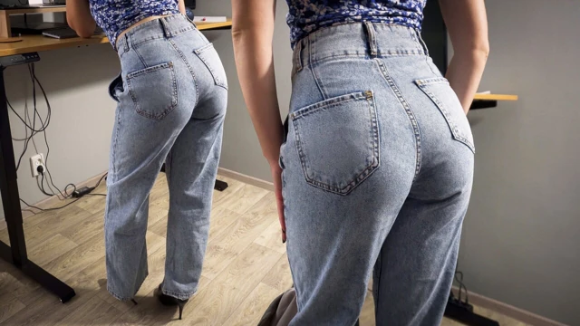 Milf Secretary In High Weist Jeans Teases Her Nice Butt