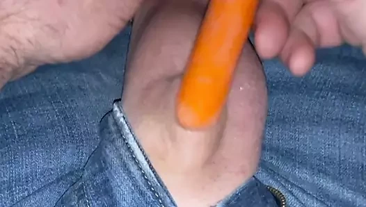 Inverted tiny cock gets fucked by a carrot