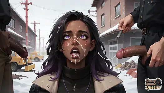 La meilleure baise d’ébène dans une rue enneigée ! le plaisir de la reine aux cheveux violets dans la black XXX.
