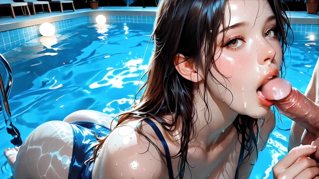 CUTE VERY SEXY WOMAN SUCKING COCK IN THE POOL GENERATED BY AI