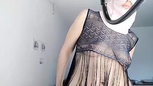 Naughty sexy milf tries on naked clothes. Latina hairy pussy tries on clothes in bed.