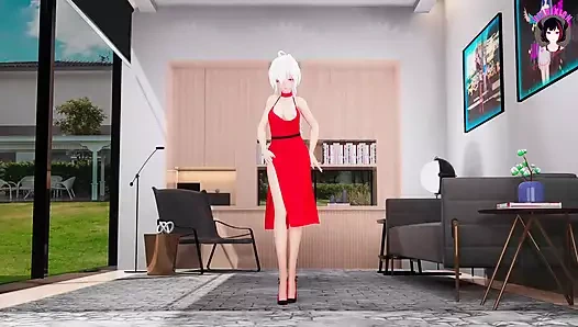 Seksi kırmızı elbiseli sevimli haku (düşük gölgeler)