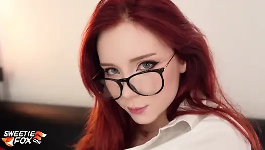 Slutty Secretary Deepthroat, Rough Fucks and Takes Cum On Her Big Tits after Work