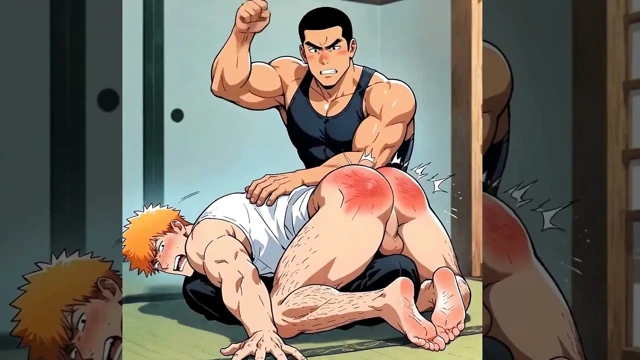 Yuvarlak erkek kalçalar için şaplak seansı. Yaoi 3D Hentai Animasyon.