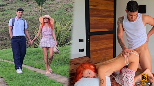 Üvey kız kardeşimle sinsice sikişmeye gidiyorum ve sürtük de bir yabancıyla sikişiyor