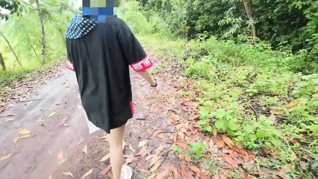 Thai Girl Walking Showing Along the Side of the Field Road in the Countryside Thai Outdoor Public