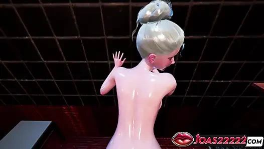 Mikazuki sarışın 3 boyutlu animasyon - bacaklar yukarı bakış açısı misyoner, sandalyede kovboy kız, anal domaltmalı dölleme